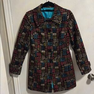 Bentley A. Anthropology Geometric Print Jacket Swing Coat Small Made In USA